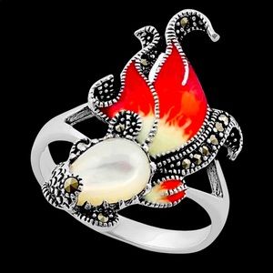 Motherof Pearl Ghost Fish Marcasite Ring